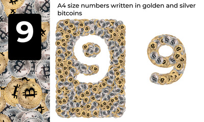 A4 size number written in golden and silver bitcoins