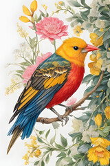 western tanager silk tapestry embroidery fabric