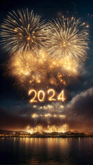 New year 2024 fireworks celebration - obrazy, fototapety, plakaty