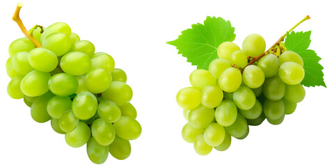 green grapes with leaves on a transparent background - obrazy, fototapety, plakaty