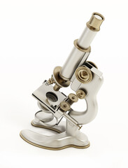 Antique brass and iron microscope isolated on white background. 3D illustration