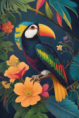 keel billed toucan silk tapestry embroidery, bird art digital