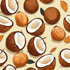 Coconuts exotic fruit cartoon summer repeat pattern
