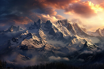 Fototapeta na wymiar Beautiful snowcap mountain landscape view for wallpaper, background and zoom meeting background
