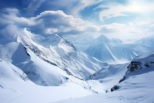 Beautiful snowcap mountain landscape view for wallpaper, background and zoom meeting background