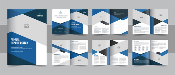 Corporate business Annual report template with cover, back and inside pages, Blue Annual Report Brochure Layout