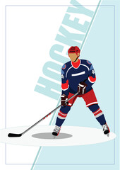 Ice hockey player poster. Vector illustration