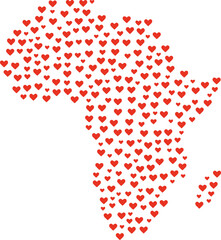 Africa map made of hearts on white background