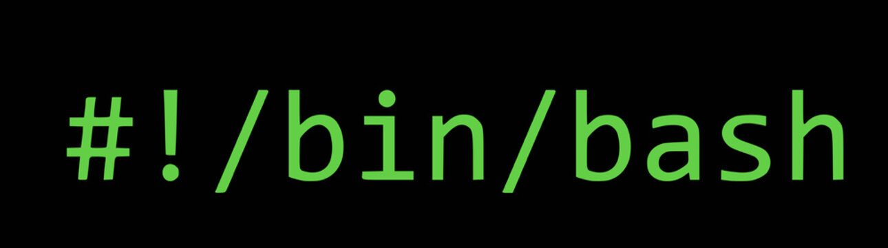 A black background with green text that says # ! / bin / bash.