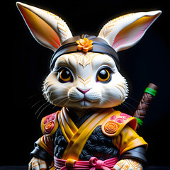 Sweet Artistry Unleashed: The Magical Odyssey of a Battle-Loving Warrior Rabbit Through the Enchanted Artistic Maze.(Generative AI)