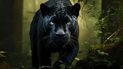 Foto op Plexiglas black panther in the forest facing the camera © Salander Studio