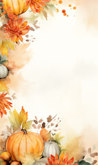 Watercolor banner of leaves and vegetables on beige background.