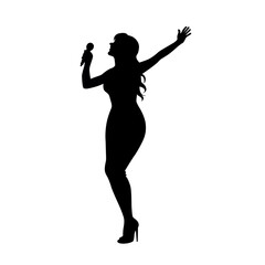 Woman singer silhouette, woman singing on mic, Singer singing silhouette, vocalist singing to microphone