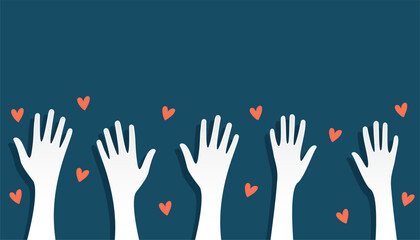 Fototapeta papercut volunteers group raising hand up with love heart obraz