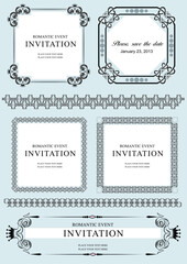 Collection of vector frames and ornaments with sample text.