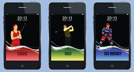 Concept of three sport covers for mobile phone. Vector illustration