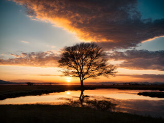 Fototapeta premium A silhouette of a lonely tree