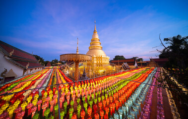 Hundred thousand lantern festival in Lamphun is part of the Loi Krathong Festival or Yi Peng Festival To be offered as a Buddhist worship of Phra That Hariphun in lamphun, Thailand.Paper lantern Asia - obrazy, fototapety, plakaty