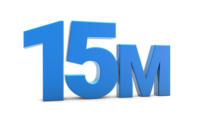 15M sign isolated on transparent background. Thank you for 15M followers 3D. 3D rendering	