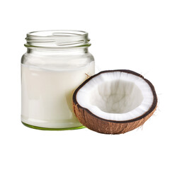 Fototapeta na wymiar Virgin Coconut Oil in Glass Jar with Wooden Lid