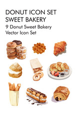 Donut sweet bakery vector icon set