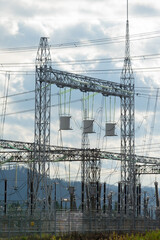 High voltage transformer near a power plant