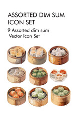 Assorted dim sum vector icon set 