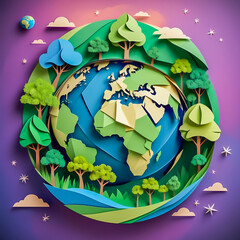 Earth shaped illustration made of paper on the abstract background.
