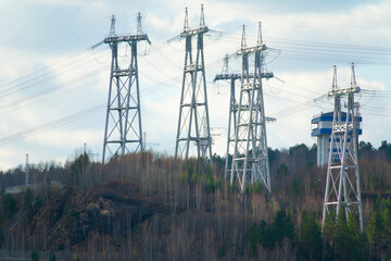 High voltage pylons near a power plant