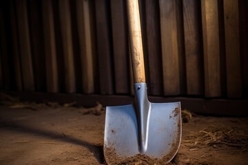Close-up of shovel being in soil. Generative AI