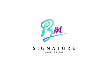 BM, B, M, handwriting logo of initial signature - obrazy, fototapety, plakaty