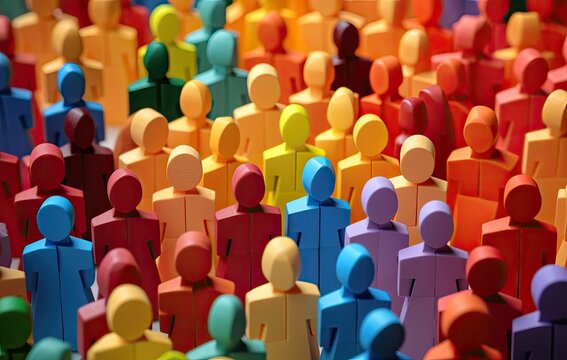Large colorful group of people figures showcasing diversity, individuality, unity, inclusion