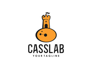 laboratory bottle and castle become logo for medical, pharmacy biology