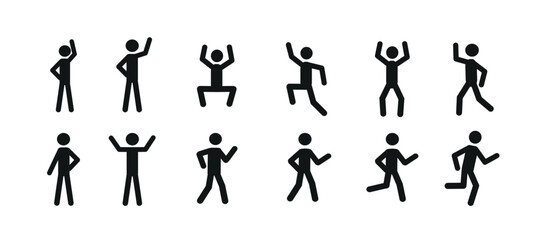 Fototapeta na wymiar a set of human pictograms, a flat vector illustration, human figures in various poses, active people isolated on a white background