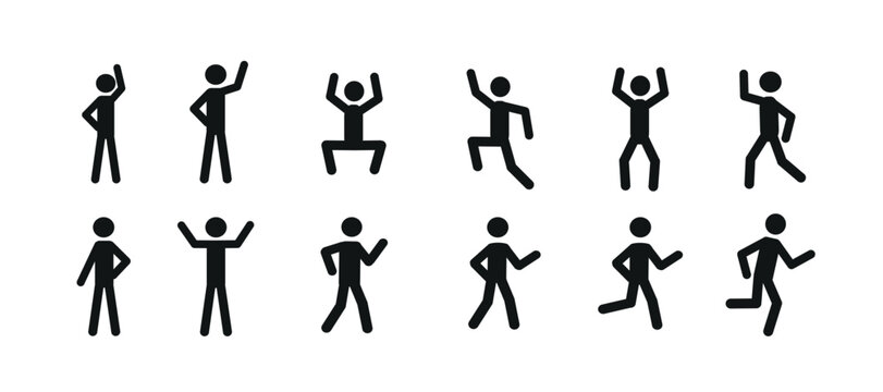 a set of human pictograms, a flat vector illustration, human figures in various poses, active people isolated on a white background