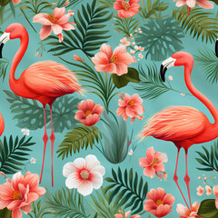 Flamingo tropical bird cartoon repeat pattern