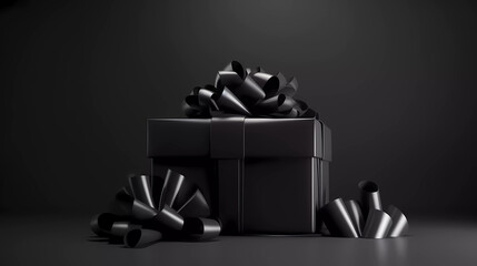 3d realistic black giftbox with black ribbon.Black Friday sale.