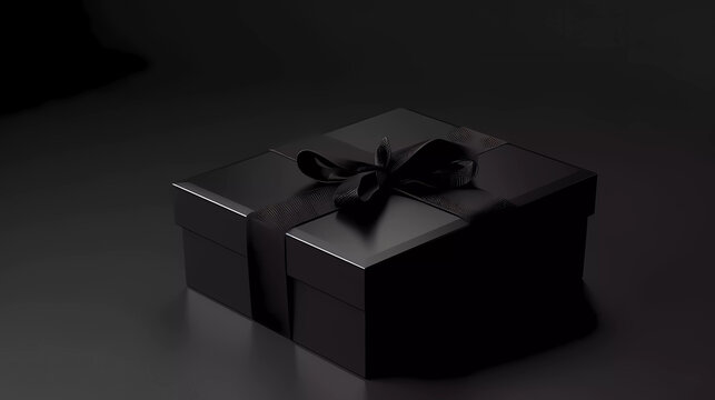 3d realistic black giftbox with black ribbon.Black Friday sale.