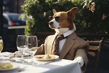 Photo of human in the style of simplified dog figure