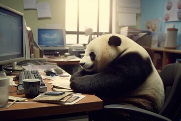 Photo Panda being lazy in the office, Generative AI