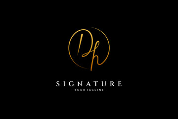 DH handwritten logo template. Luxury gold initial signature vector