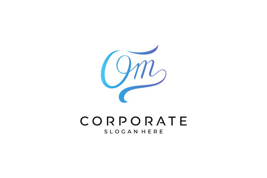 O, M, OM handwritten signature logo template