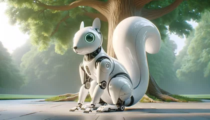 Zelfklevend Fotobehang  A futuristic cyborg squirrel with a robotic body. © chand