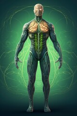 Fototapeta na wymiar Illustrate the human lymphatic system within the context of a friendly and clean visual, incorporating it seamlessly into the contours of a human posture, generative ai