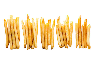 French fries in a row on white background - obrazy, fototapety, plakaty