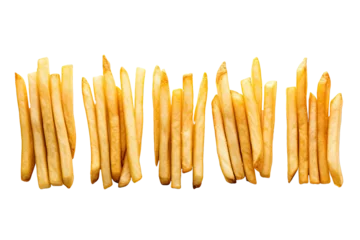Foto op Plexiglas French fries in a row on white background © twilight mist