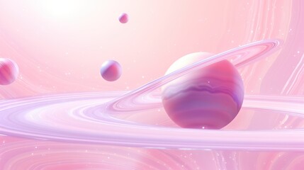 saturn planet and planets in the space on pink and purple background