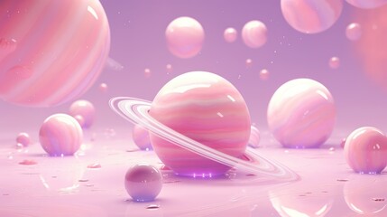 saturn planet and planets in the space on pink and purple background