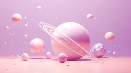 saturn planet and planets in the space on pink and purple background