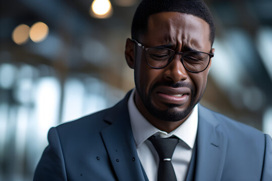 portrait of sad black businessman upset in office